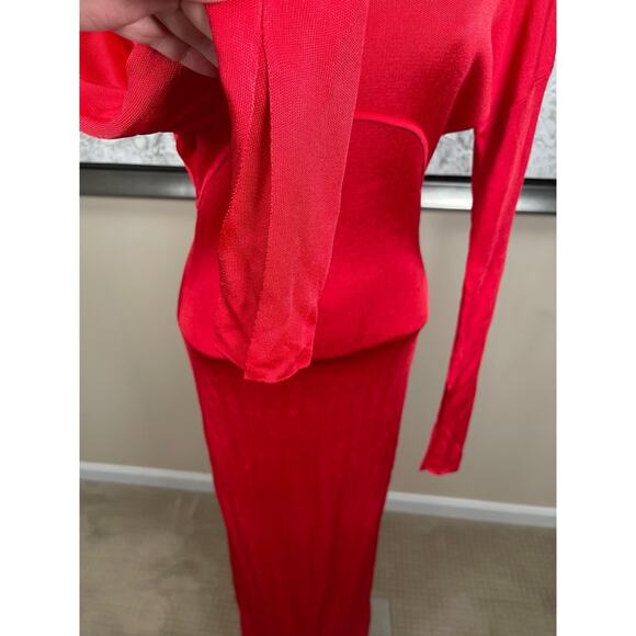 HELSA Cordelia Long Sleeve Knit Mockneck Bodycon Red Maxi Dress Size XXS - Picture 6 of 9
